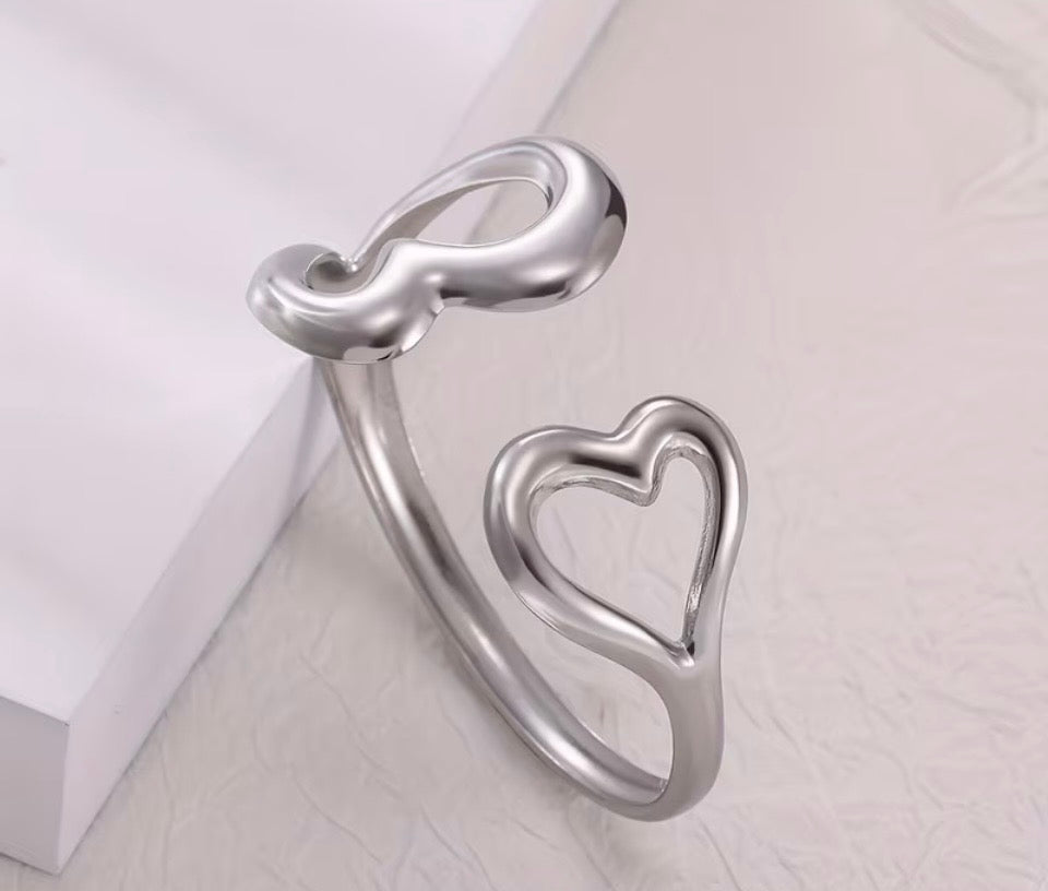 Stainless steel double heart adjustable cuff bracelet