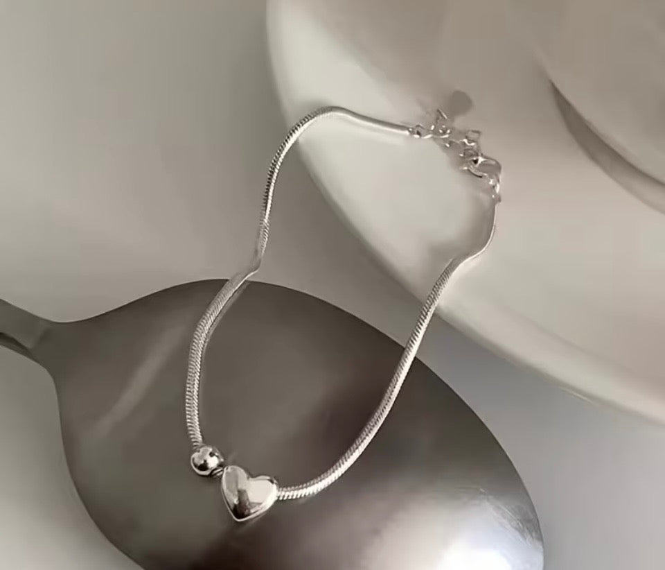 Stainless Steel Silver Heart and Ball bracelet