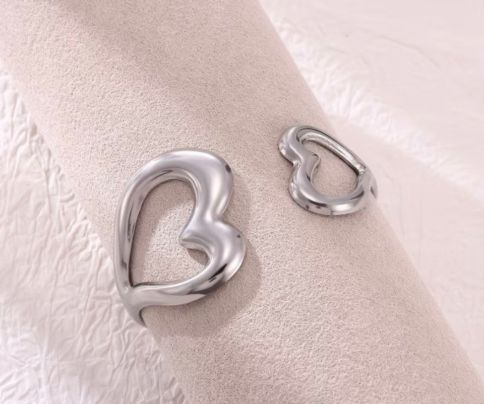 Stainless steel double heart adjustable cuff bracelet