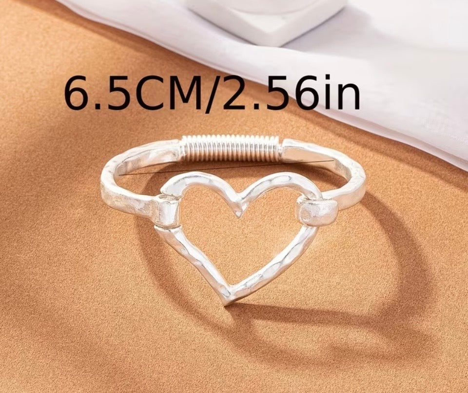 Hand hammered heart bangle adjustable bracelet