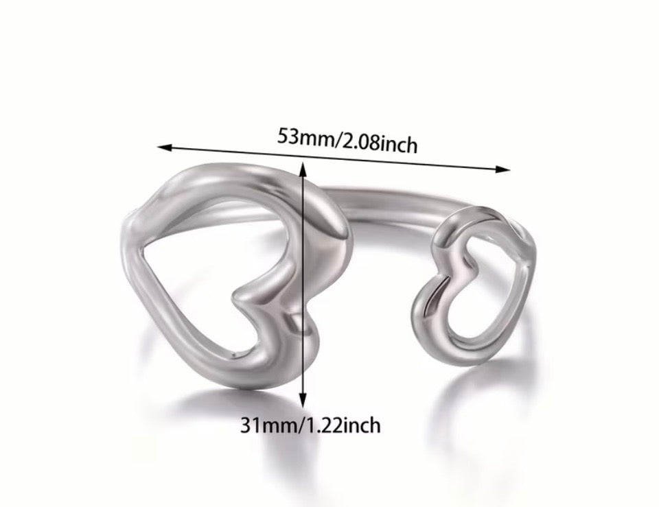 Stainless steel double heart adjustable cuff bracelet